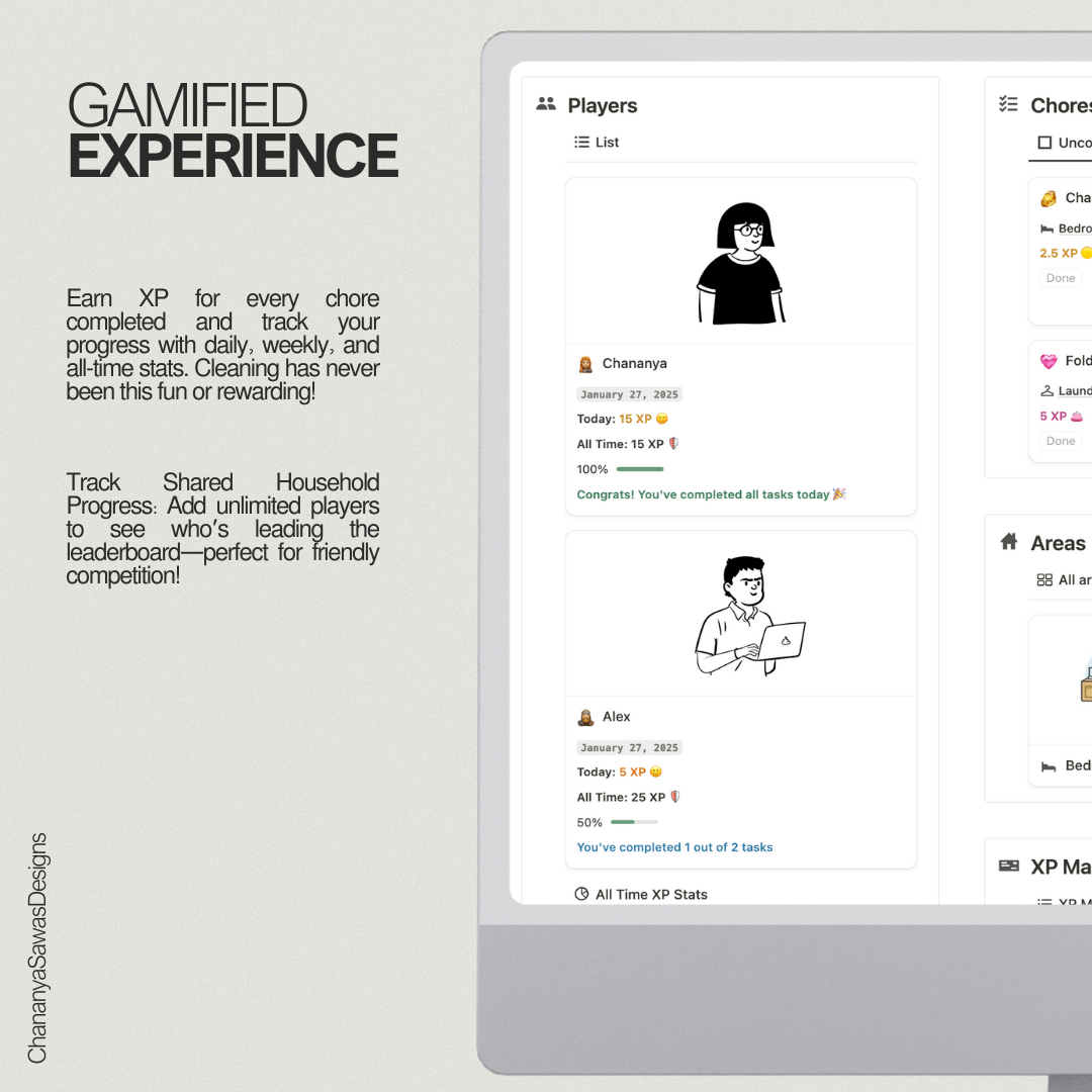 My first ever published Notion template - Gamified Chore Tracker 🏠✨